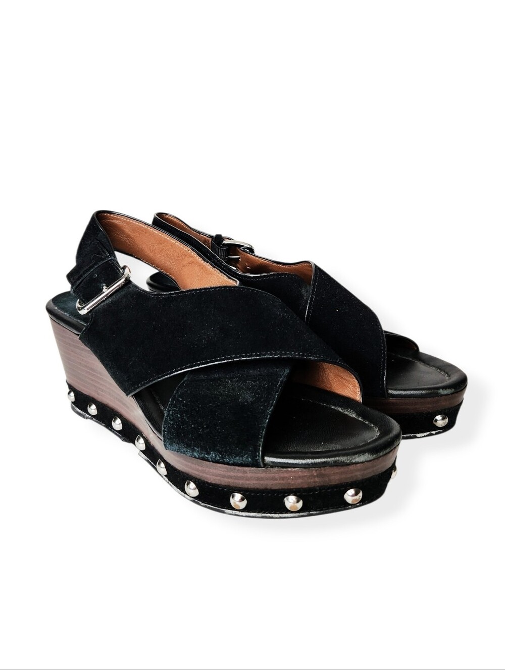 Donald Pliner Black Studded Suede Platform Open Toe Sandals Size 8.5